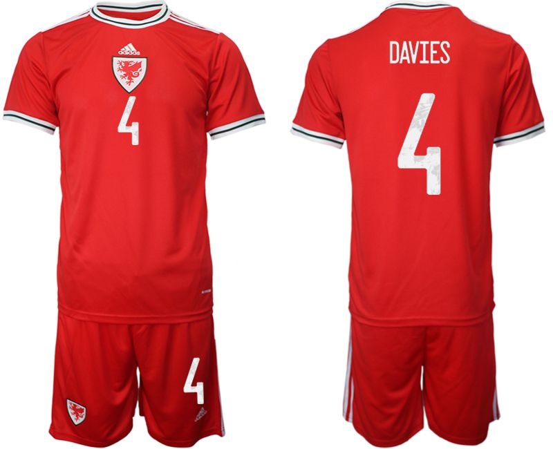 Men 2022 World Cup National Team Welsh home red 4 Soccer Jersey